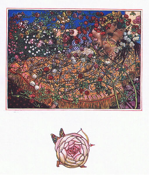 Song by Gulbaz, illustration from The Garden of Kama (and other lyrics from India), 1920 (colour litho)