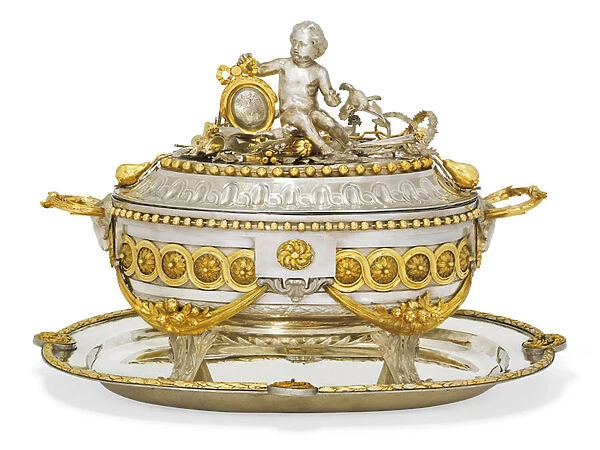 Soup tureen, cover and stand, Malines, c. 1780 (gilt metal & silver) (see also 430258)
