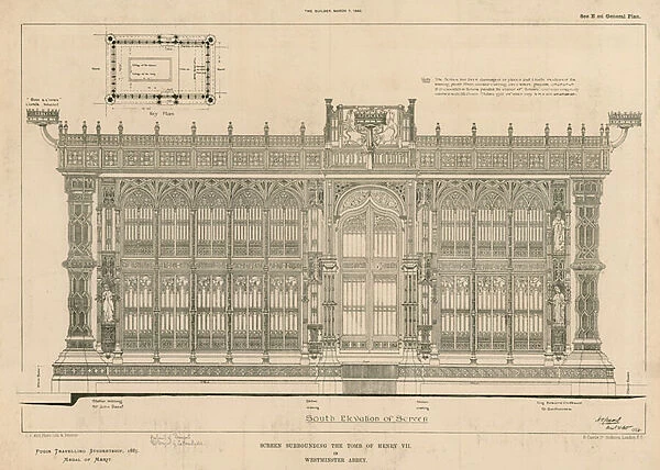 South elevation of the screen surrounding the Tomb of King Henry VII (engraving)