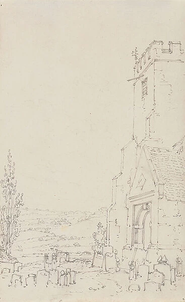 South Porch and Tower of an Unidentified Church, c.1790-95 (pencil on laid paper)