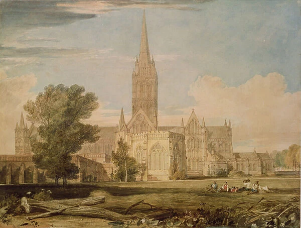South View of Salisbury Cathedral, 1797-98 (pencil & w  /  c on paper)