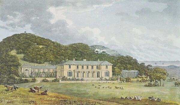 South front with west front in perspective, from the Red Book for Antony House, c