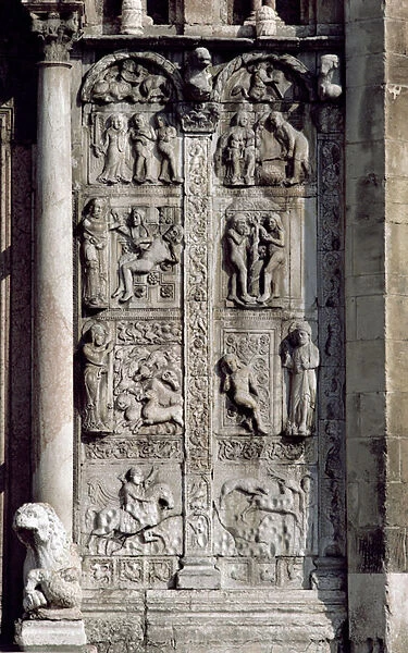 Detail from the south side of the west porch, c. 1120-38 (stone) (see 136520 and 136522)