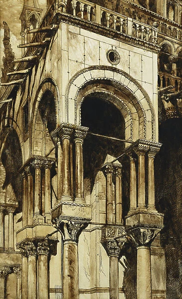 The South West Portico of St, (pencil and brown wash heightened with white