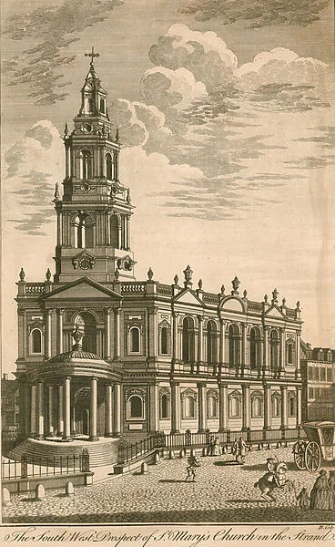 The south west prospect of St Marys Church in the Strand (engraving)