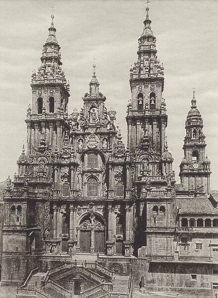 Spain: Santiago de Campostela, The Cathedral (b  /  w photo)