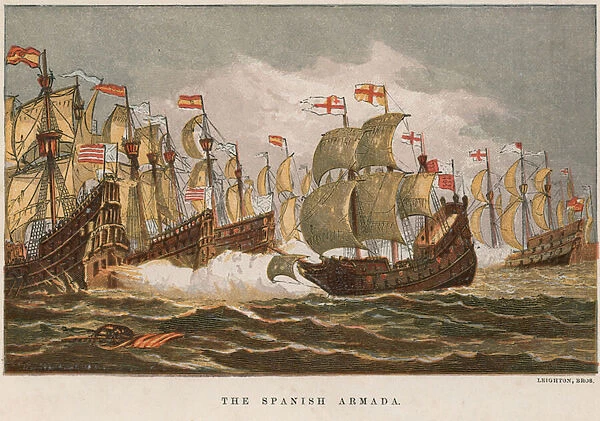 The Spanish Armada (coloured engraving)