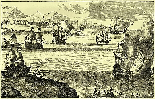 The Spanish Armada destroyed by Captain Henry Morgan, 1684 (engraving)