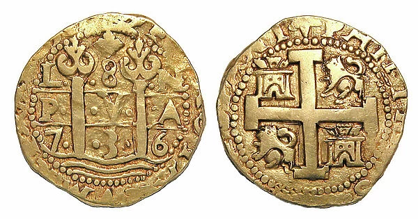 Spanish Gold Doubloon minted in Lima Peru 1736