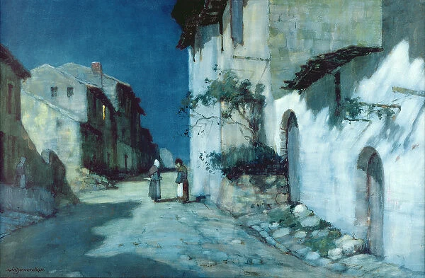 Spanish Village Conversation by Moonlight (w  /  c on paper)
