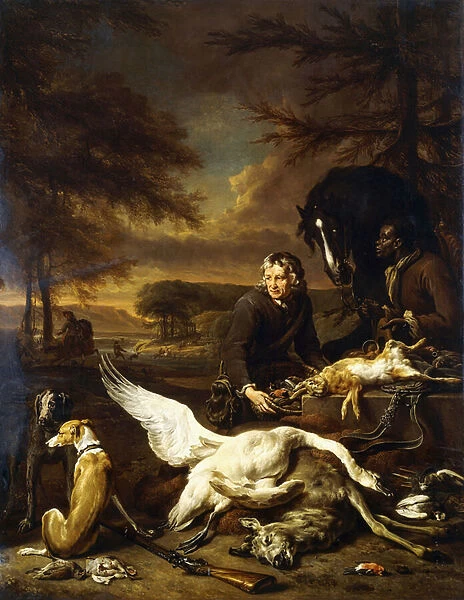The Spoils of a Hunt with a Hunt Servant and a Black Page holding a Bay