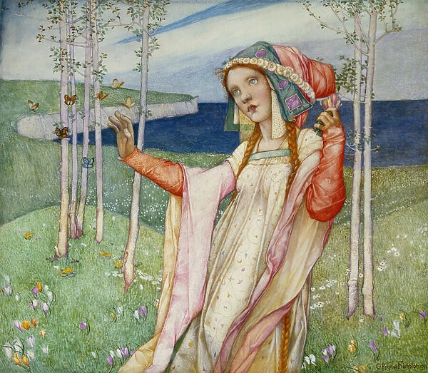 Spring, 1911 (w  /  c & bodycolour heightened with gold on paper)