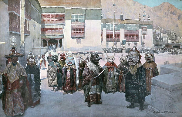 Spring Festival at the Himis Monastery, Tibet (litho)