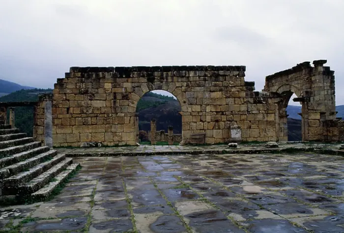 Framed Print : Square in front of Temple of Septimius Severus, 3rd century AD, ancient Roman city of Djemila (Unesco World Heritage List, 1982), Algeria