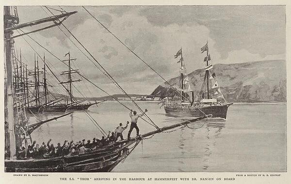 The SS 'Thor'arriving in the Harbour at Hammerfest with Dr Nansen on Board (litho)