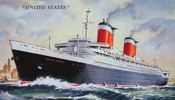 SS United States Maiden Voyage in 1952 (colour litho)