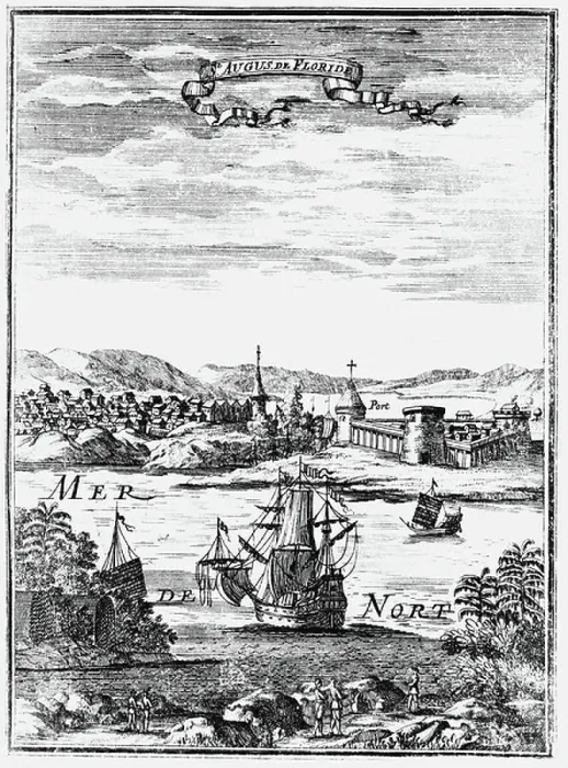 Framed Print : St Augustine, Florida. Copperplate engraving from Allain Manesson Mallet Description de l'Univers ? Frankfurt-am-Main, 1686 Framed Print : St Augustine, Florida. Copperplate engraving from Allain Manesson Mallet Description de l'Univers ? Frankfurt-am-Main, 1686