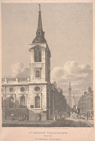 St. Bennets Gracechurch, engraved by William Wise, 1812 (etching)