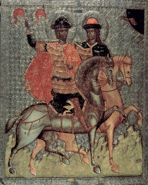 St. Boris and St. Gleb Mounted, c. 1377 (tempera on panel)