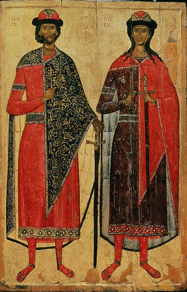 St. Boris and St. Gleb, Russian icon, Moscow School, 14th century (tempera on panel)