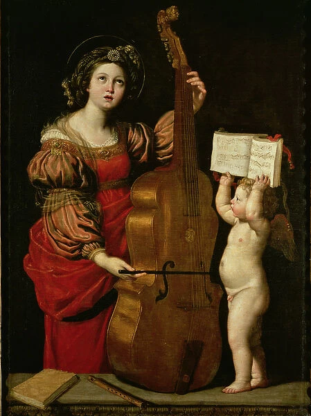 St. Cecilia with an angel holding a musical score, c. 1620 (oil on canvas)