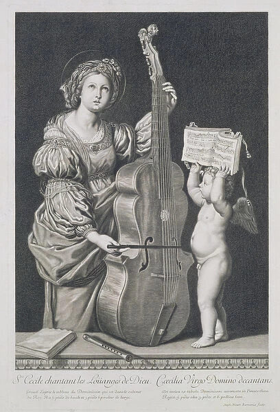 St. Cecilia singing Gods praises, engraved by Etienne Picart (1632-1721) (engraving)