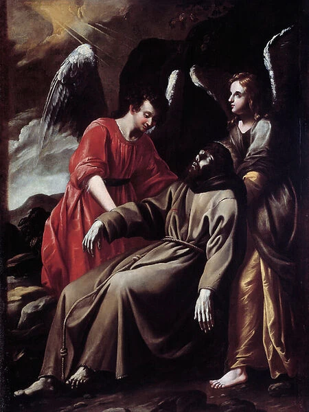 St Francis of Assisi comforted by the angels after having received the stigmata (Painting