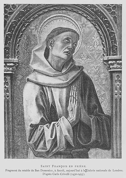 St Francis of Assisi praying (litho)