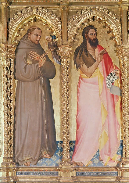 St. Francis of Assisi and St. John the Baptist, detail from Virgin and Child enthroned