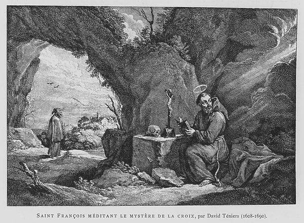 St Francis Meditating on the Mystery of the Cross (litho)