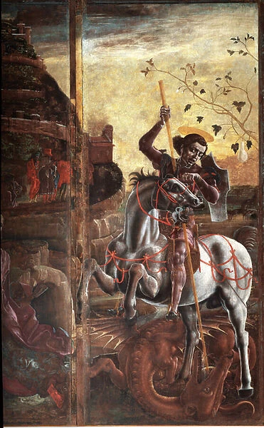 St George and the Dragon. Detail - oil on canvas, 15th century