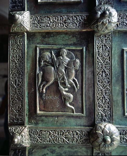 St. George and the Dragon, relief panel from the main doors (bronze)