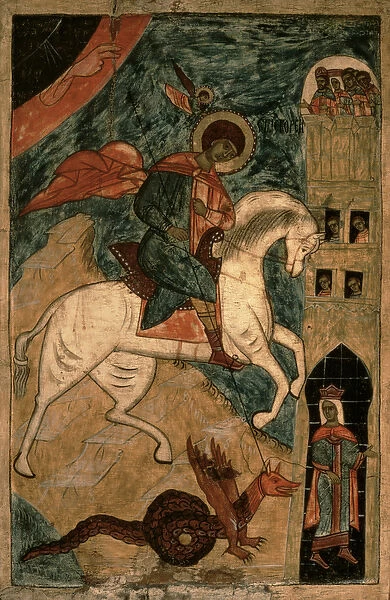 St. George and the Dragon, Russian icon from Vologda, 15th century (tempera on panel)