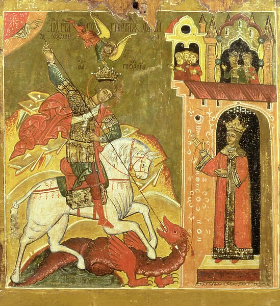 St. George and the Dragon, Ukraine, late 16th century (tempera on panel)