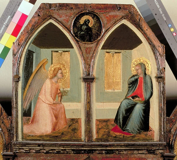 The St. Giusto Polytych, detail showing the Annunciation (tempera on panel)