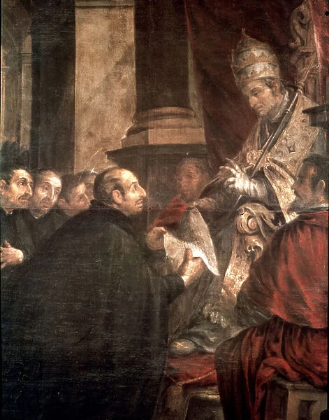 St. Ignatius receiving the papal bull of the foundation of the company of Jesus (Jesuits) from Pope Paul III, 1660-64, (oil on canvas)