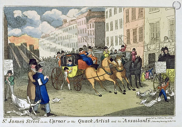 'St. Jamess Street in an Uproar, or The Quack Artist and his Assailants'