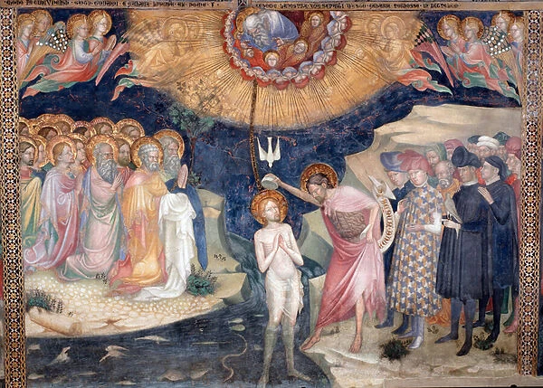 St John the baptist baptizing Jesus, with a representation of the Holy Trinity (Fresco