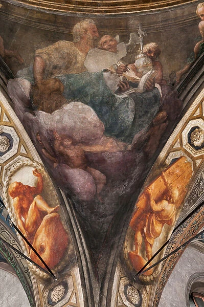 St John and St Augustine, detail of Ascension of Christ, 1520-22 (fresco)
