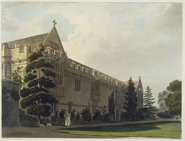 St. Johns College seen from the garden, illustration from the
