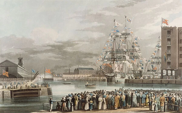 St. Katherines Dock: Opening on 25th October 1828, engraved by E
