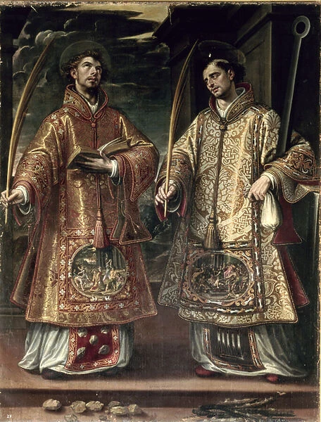 St. Lawrence and St. Stephen, 1580 (oil on canvas)