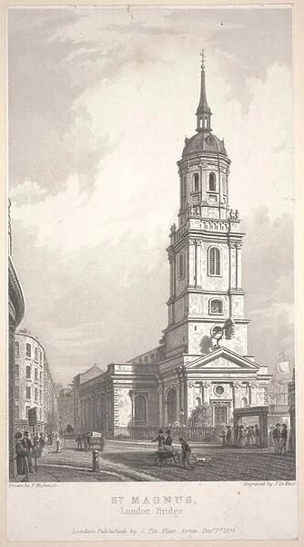 St. Magnus, London Bridge, engraving by John Henry Le Keux (1783-1846), 1838 (engraving)