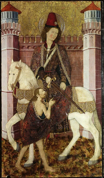 St. Martin Sharing his Coat (oil on panel)