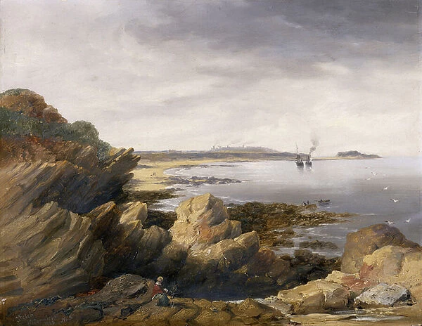 St. Marys Island from Whitley Rocks, 1845 (oil on millboard)