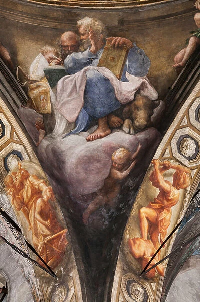 St Matthew and St Jerome, detail of Ascension of Christ, 1520-22 (fresco)