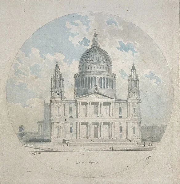 St Pauls Cathedral, c. 1790 (blue and grey washes over graphite)