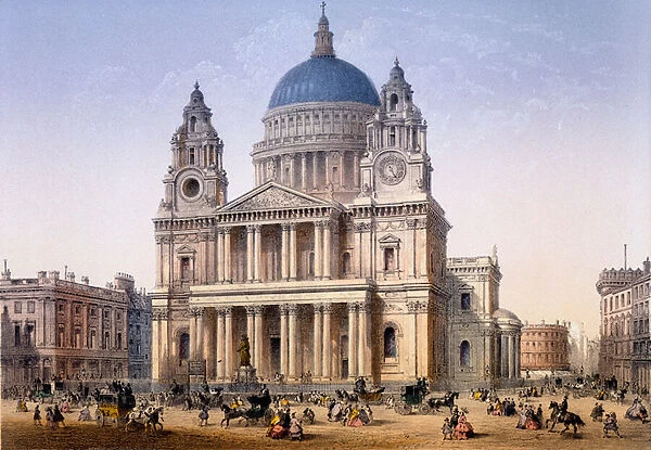 St Pauls Cathedral, print made by Ch. Riviere, 1862 (colour litho)