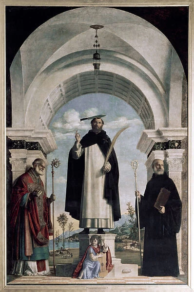 St Peter of Verona with St Nicholas and St Benedict with angel (oil on panel, 1505-1506)