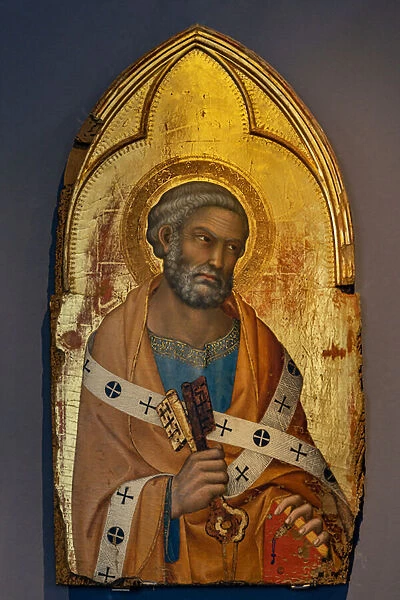 Detail of St. Peter, The Virgin with the Child flanked by St. Magdalene, St. Dominic, St. Peter and St. Paul, 1320-21 (tempera, gold and silver leaf on panel)